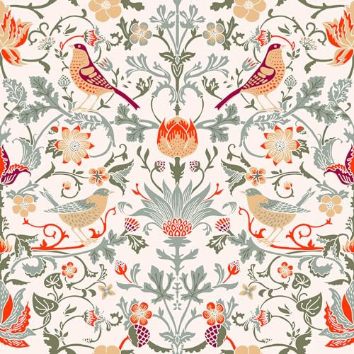 ReWallpaper 44,5CM × 7M Tapete Tropische Blätter Grün Klebefolie Möbel Matt Muster Vintage Tapete Blumen Barock für Flur Wandtapete Kinderzimmer Mädchen Selbstklebende Tapete Bunt