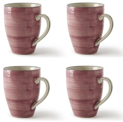 Evviva Tazza, Mug, 250 ml, Set da 4, Tazza Colazione, per Tisane e Bevande Calde, in Stoneware, Tazza Particolare, Stile Rustico, Motivi Colorati. Modello Althea, Rosa Antico