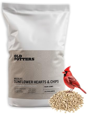 Old Potters Wildlife Sunflower Hearts & Chips, Coarse Medium, for Bird Feeding and Wildlife, Bird Attracting, Non-GMO, USA Grown, 25 lbs