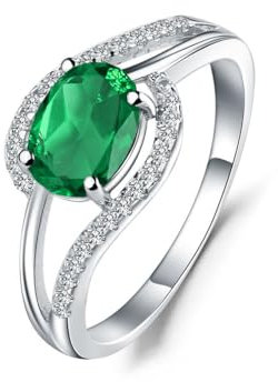 LONAGO 1.5ct Smaragd Ring für Frauen 925 Sterling Silber 6mm * 8mm Oval Schnitt Grün Smaragd Versprechen Ring für Verlobung (6)
