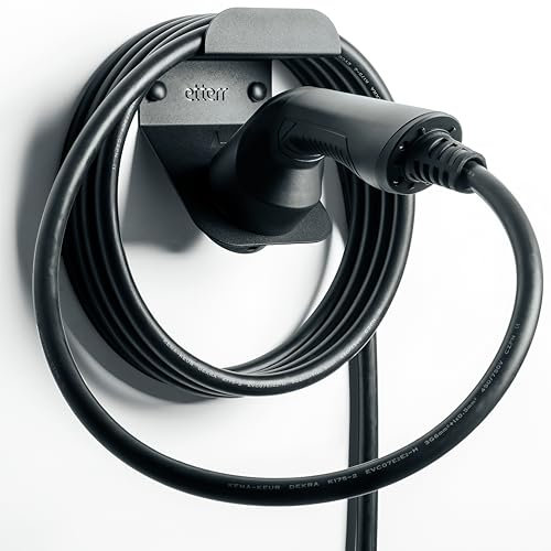 Soporte de Cargador Coche eléctrico. Base, Gancho de Pared, Manguera, Cargador baterias Coche eléctrico, EV, Organizador Cables, Accesorios Coche, Accesorios Moto. (Negro)