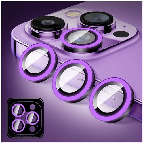 Kucheed Proteggi Obiettivo Fotocamera Glitterato Compatibile con iPhone 14 Pro/iPhone 14 Pro Max, Adesivi per Copertura Fotocamera in Vetro Temperato, Anelli in Lega con Allineamento Automatico