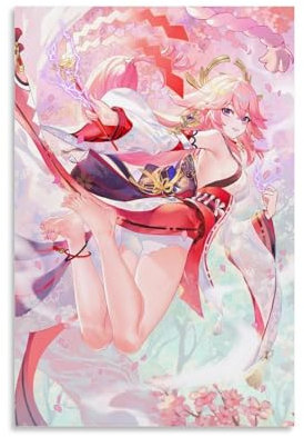 FBBINKA Game Genshin Impact Yae Miko, Wohnzimmer-Dekor, moderne ästhetische Wandkunst, Poster, Geschenk für Freunde, ungerahmt, 40 x 60 cm