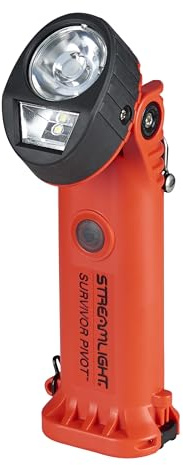 Streamlight 91800 Survivor Pivot 325-Lumen Right Angle Articulating Dual Beam Flashlight with Alkaline Batteries and Clip, Orange