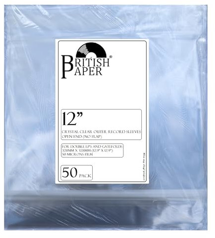 Britishpaper 12 Inch Vinyl Record Sleeves Outer Single LP and Gatefold Album, Clear Covers, Acid-Free 12 Sleeves (250)