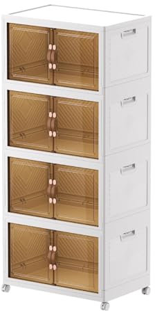 Hode Stackable Large Plastic Storage Boxes with Lids 126L*4, White Collapsible Foldable Storage Box with Wheels, Storege Organiser for Office Bedroom Living Room Toys Clothes