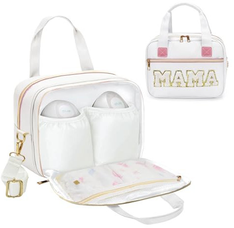 rain bunny Tragbare Milchpumpentasche mit Kühler und Eisbeutel, kompatibel mit Elvie Pumps und Medela Pumpe im Stil, Pumpen Kühltasche mit Schultergurt, Arbeit, Reisen und Familie (Weiß)