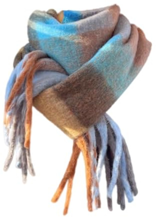 Schals für Damen Wollschal Warm Stola Plaid Frauen Gewebt Strickschal mit buntem Karomuster und langen dicken Fransen Warm Winter Strand Haar Schal