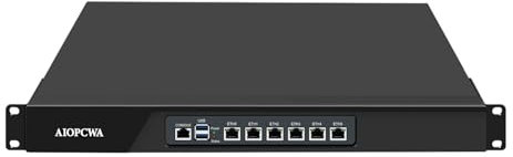 AIOPCWA 1U Firewall Appliance N100, 6 x i226-V 2.5GbE LAN Firewall Hardware VPN Router PC, DDR5 8GB RAM 64GB SSD OPNsense Hardware 19”Rackmount for Homelab Server with VGA, SIM