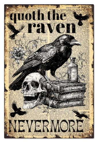 WADORN Blechschild „Krähe“ Aus Metall Im Vintage Stil Quoth The Raven Nevermore Schild Rabe Gothic Wandkunst Dekor Gruseliges Metall Retro Poesie Poster Für Zuhause Café Bar Halloween 20x30cm