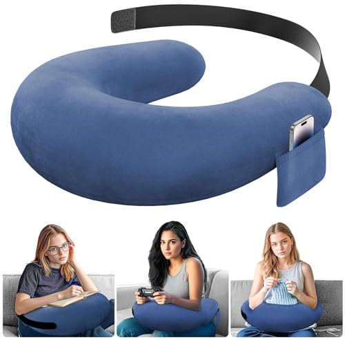 Kosker Coussin de Jeu et de Lecture, Coussin de Bureau pour s’asseoir, Oreiller d’Alimentation avec Support de Genoux d’accoudoir Grand et Ergonomique, Support d’Oreiller de Bureau-Bleu