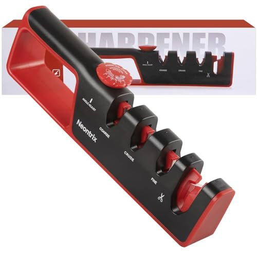 Aiguiseur Couteaux, 4 en 1 Affuteur Couteau Professionnel Aiguiseurs Manuels de Couteaux à Bouton Réglable, Multifonction et Aiguiseur de Cuisine de Polissage,Design Ergonomique & Base antidérapante