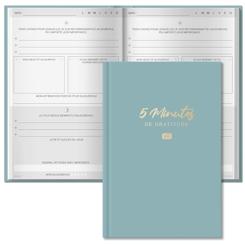 BIROYAL A5 Journal de gratitude et pleine conscience, 128 Pages (Bleu) | Couverture Rigide, 5 Minutes par Jour pour Cultiver la Paix Intérieure et le Bonheur