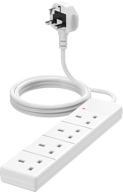 4 Way Extension Lead – Short Extension Lead 1m, Socket Extension Cable, 4 Gang Power Strip Extension Cord, Multi Plug Extension Socket – Power Extension for Home, Bedroom, Kitchen and Office (1M)