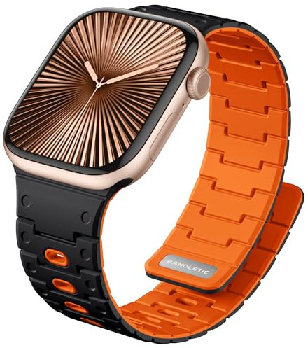 Bandletic Magnetic Straps Compatible with Apple Watch Series 10 42mm - Soft Silicone Bands for iWatch Series 9/8/7 41mm, SE2/SE/6/5/4 40mm, 3/2/1 38mm, Sport Breathable Strap for Men Women,Orange