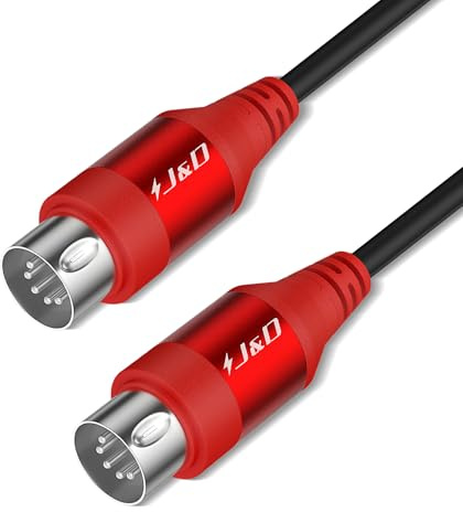 J&D 5-Pin DIN MIDI Kabel, Männlich zu Männlich, Kompatibel mit Keyboard, Synthesizer, Gitarren-Multi-Effects, Audio-Interface/Mixer/Verstärker, Externe Soundkarte (Rot, 1,8 m)