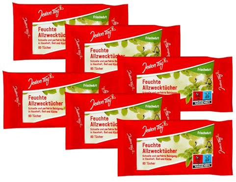 Feuchte Reinigungstücher in Spenderverpackung 480 Stück (6er Pack) | Biologisch abbaubar |für die gründliche & hygienische Reinigung für Küche & Haushalt, Büro, Putzen