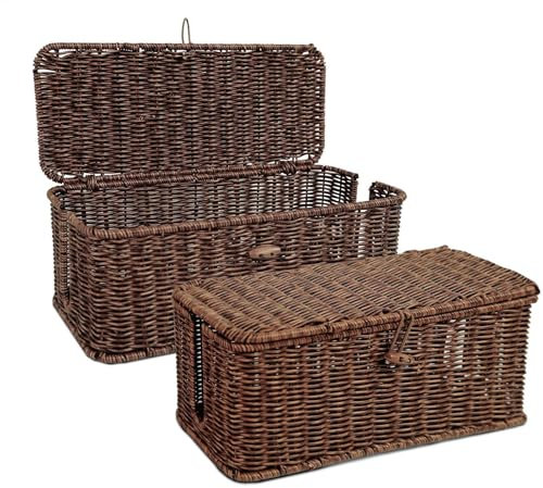 2pcs Rattan Cable Tidy Box, Handwoven Cable Management Box Cable Organizer Box Holder Cord Wire Hider Box for Study Room, Living Room, Bedroom