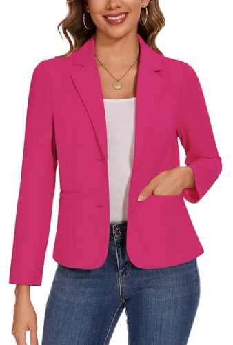 Kyzoeyou Blazer casual da donna a maniche lunghe con tasche con bottoni giacche con risvolto dentellato classico abbigliamento da lavoro blazer foderato frontale