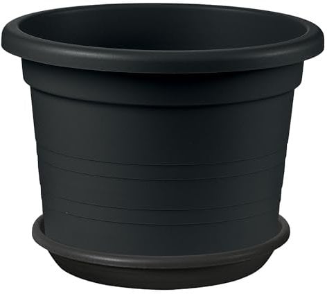 Sicignano | Vaso Cilindro con Sottovaso in Polipropilene, Resistente agli Urti e UV, Made in Italy - Vaso Grandi Dimensioni per Ingressi Giardini Spazi Pubblici (Antracite, 80 cm)
