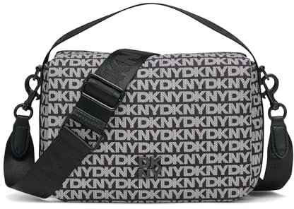 DKNY Women's Jenny Flap Shoulder 100% Polyester with pu Trim, Black Logo and Black