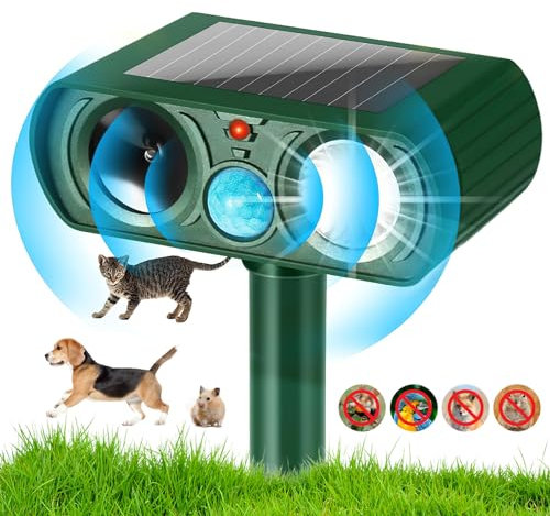 Katzenschreck, Tiervertreiber Ultraschall Solarbetriebener Tierabwehr, IPX4 Wasserdicht Hundeabwehr mit blinkenden LED-Lichtern für Garten, Hof, Katzen, Hunde, Vögel, Füchse