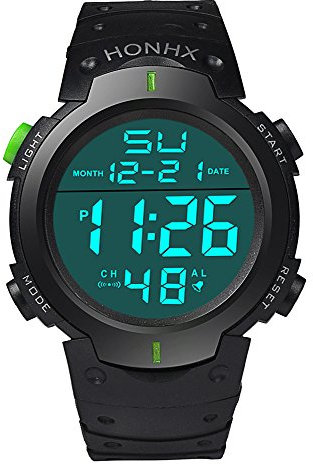 Orologio digitale da uomo, con cronometro, data, in gomma, sportivo, da polso, Verde, misura unica