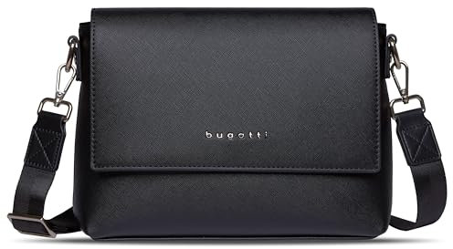 bugatti Ella Schultertasche für Damen, Frauen-Umhängetasche in Saffiano-Art aus Kunstleder, schwarz