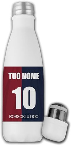 MOCHEIA SHOP Borraccia Termica Bottiglia Termica Acciaio Inox 500ml Made in Italy Thermos 24 Ore Freddo & 12 h Caldo - Personalizzata con nome e numero - Tifoso Genoano.