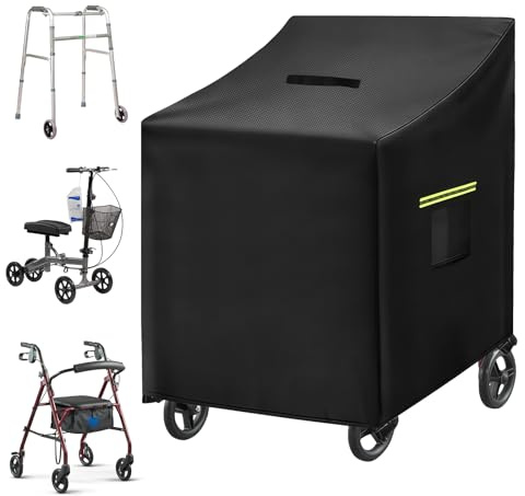 Rollator Abdeckung Wasserdicht, Robuste 420D Oxford-Stoff Rollator Schutzhaube mit 2 Reflektorstreifen 4 Schnallen, Handhaben und Lüftungsschlitze, Winddichte Schutzhülle Abdeckplane für Elektromobil