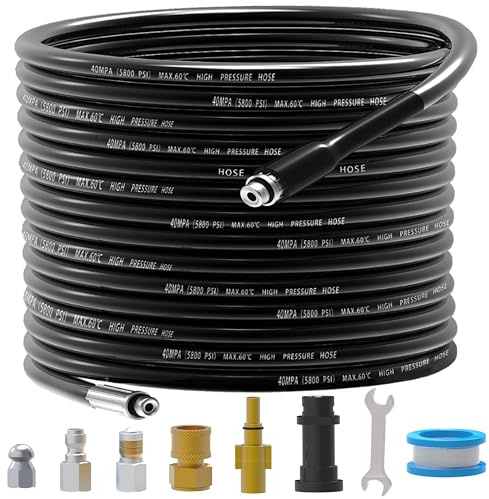 20M 400 Bar Rohrreinigungsschlauch Set für Kärcher K2-K7 Serien Lavor Bosch Hochdruckreiniger,Rohrreinigungsset für Verstopfte Rohre Abflüsse,Hochdruckschlauch mit Strahldüse Rotierender Strahldüse