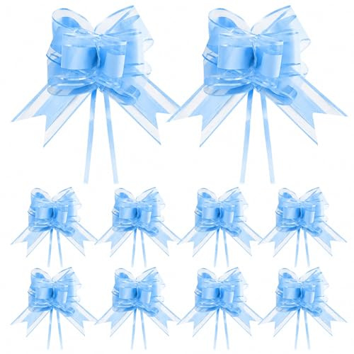 G2PLUS 10 Stück Geschenkschleife Blau: 15cm Dekoschleife mit Band | Große Ziehschleife für Geschenkverpackung Hochzeit Geburtstag Weihnachten