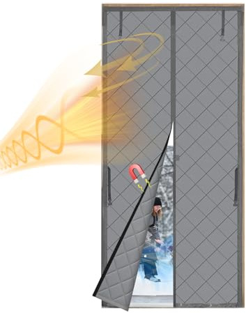 Magnetic Thermal Insulated Door Curtain, Thickened 210D Oxford Windproof Thermal Door Cover for Winter Soundproofing Front Door Curtain Gray (80 x 200 cm)