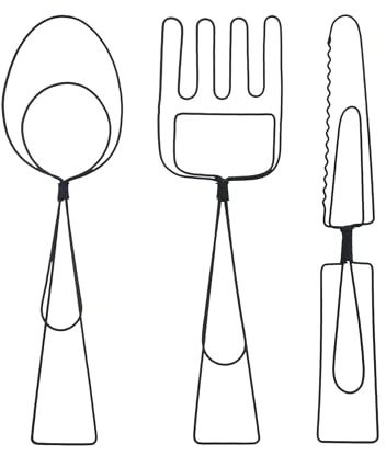 UNUS Küchen Deko Wanddeko 3er Set aus Metall Messer Gabel Löffel | Wanddekoration in Schwarz, Moderne Wandkunst für Küche Esszimmer Café und Bistro