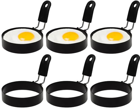 Pilikoll 6pcs 8cm Stampo Pancake in Acciaio Inox Rotondi per Uova,Muffin | Stampo per Frittata con Manico Pieghevole, Stampo Pancake Anello per Uova Antiaderenti, per Padella per Omelette