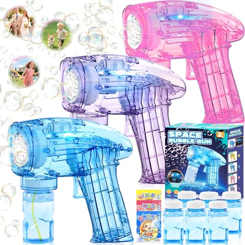3 Pistola Pistola Burbujas, Pistola De Burbujas para Niños, con 6 Botellas, 3 Bolsas, Solución, Bubble Machine para Juguete De Verano, Actividad Al Aire Libre, Regalos De Fiesta