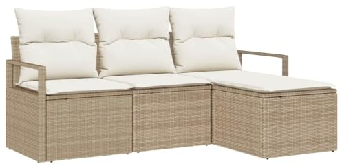 Frdhee Gartensofa, Garten Loungemöbel Set, Balkonmöbel, Garten Sofa Set 4 pcs Beige Poly Rattan, Rattansessel Möbel Für Balkon, Terrasse, Veranda, Wetterfest