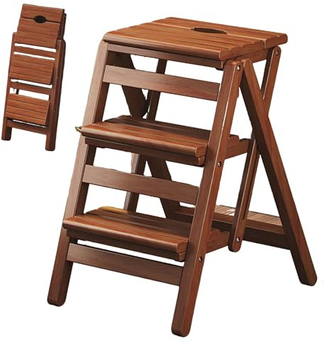 Taburete plegable de madera de 3 peldaños, taburete multifuncional, fácil de transportar y almacenar, adecuado para la cocina, el hogar y como silla auxiliar para subir escalones.(3 Steps)