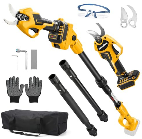 Batteridriven grensax elektrisk trädgårdssax för Dewalt 20 V, 2-i-1-teleskopstång, borstlös elektrisk grensåg, batteri sax LCD för beskärning av träd, fruktträd, arbetshöjd 4,2 m (utan batteri)