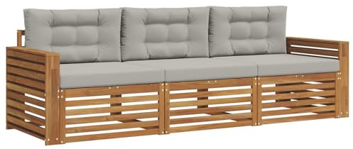 vidaXL Outdoor-Sofagarnitur mit Kissen 3 pcs Natürlich und Hellgrau, Garten, modernes Ecksofa, belastbare Gartenmöbel, Lounge für Terrasse, ideales Set für Balkon