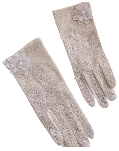 Generico 2 paia di protezione solare estiva da donna delicati fiori pizzo guida ciclismo guanti traspiranti sottili eleganti femminili corti morbidi(Grey)