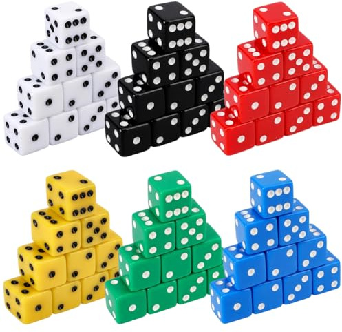 WEBEEDY 60 Stück Casino Würfel Set 19mm Akryl 6 Seiten Standard Würfel Set Großhandel Bunte Würfel für Rollen Lehren Mathematik Lernen Geburtstagsparty Familie Gruppe Brettspiele Zubehör, 6 Farben