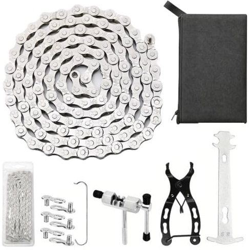 Fahrradkette 6/7/8 Fach, Fahrrad Kette mit Fahrradketten Werkzeug Set, Kettennieter, 116 Glieder für Mountainbike Rennrad Citybike Reparatur, Kettenschloss Zange und Kettenschloss
