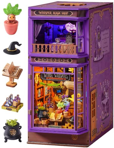 ROBOTIME DIY Book Nook Whisper Magic Shop – Puzzle de madera 3D con LED | Decoración de estantería mágica, juego de manualidades de fantasía para adultos, regalo creativo de cumpleaños y Halloween