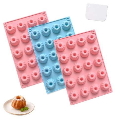 Yongyann 3 Stück Mini Gugelhupfform Silikon, 60 Mulden antihaft Backform | wiederverwendbar, Silikon Backform, für Mini Kuchen Muffins Desserts, Geburtstag Party Kaffeepause