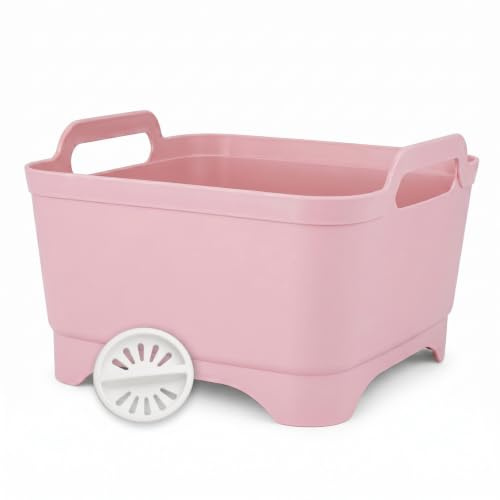 GREENSAPPIRE Collapsible Washing Up Bowl with Plug Strainer (Pink) | Large collapsible sink bowl for washing dishes, fruits, vegetables, camping and everyday home use.