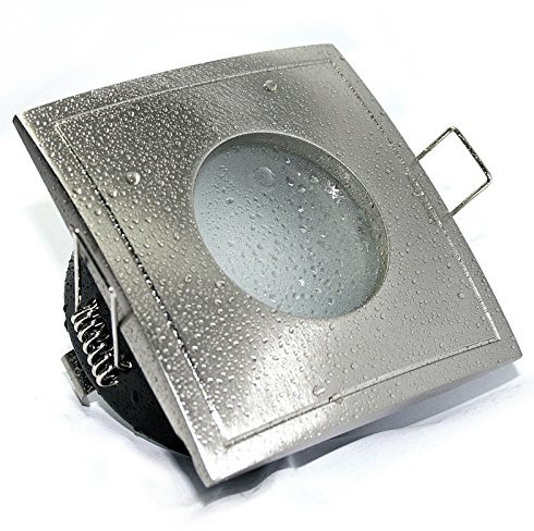 Decken Einbauspots IP65 Aqua Bad & Dusche Feuchtraum Nassraum, eckig oder rund, 12V und 230V für LED oder Halogen Leuchtmittel (eckig edelstahl-gebürstet)