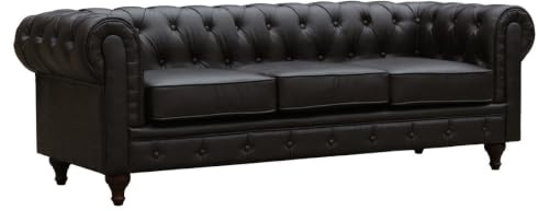 Canapé Fixe Chesterfield Aliza - 204 x 80 x 58 cm - 3 Places - Marron