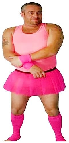 The Dragons Den Mens Stag Night Party Neon Tutu Skirt, Leg Warmer & Wrist Cuffs Fancy Dress Costume Pink 3pc set [L-XL]