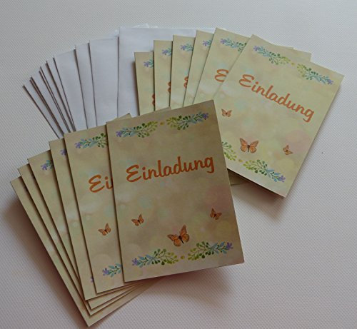 Einladungskarten blanko (leer, ohne Druck, ohne Text) im Set. Geburtstag - Hochzeit - Jubiläum. Selbst gestalten mit 12 x Karten zur Einladung uni, natur, creme, orange und 12 x Umschlag (12er Pack)